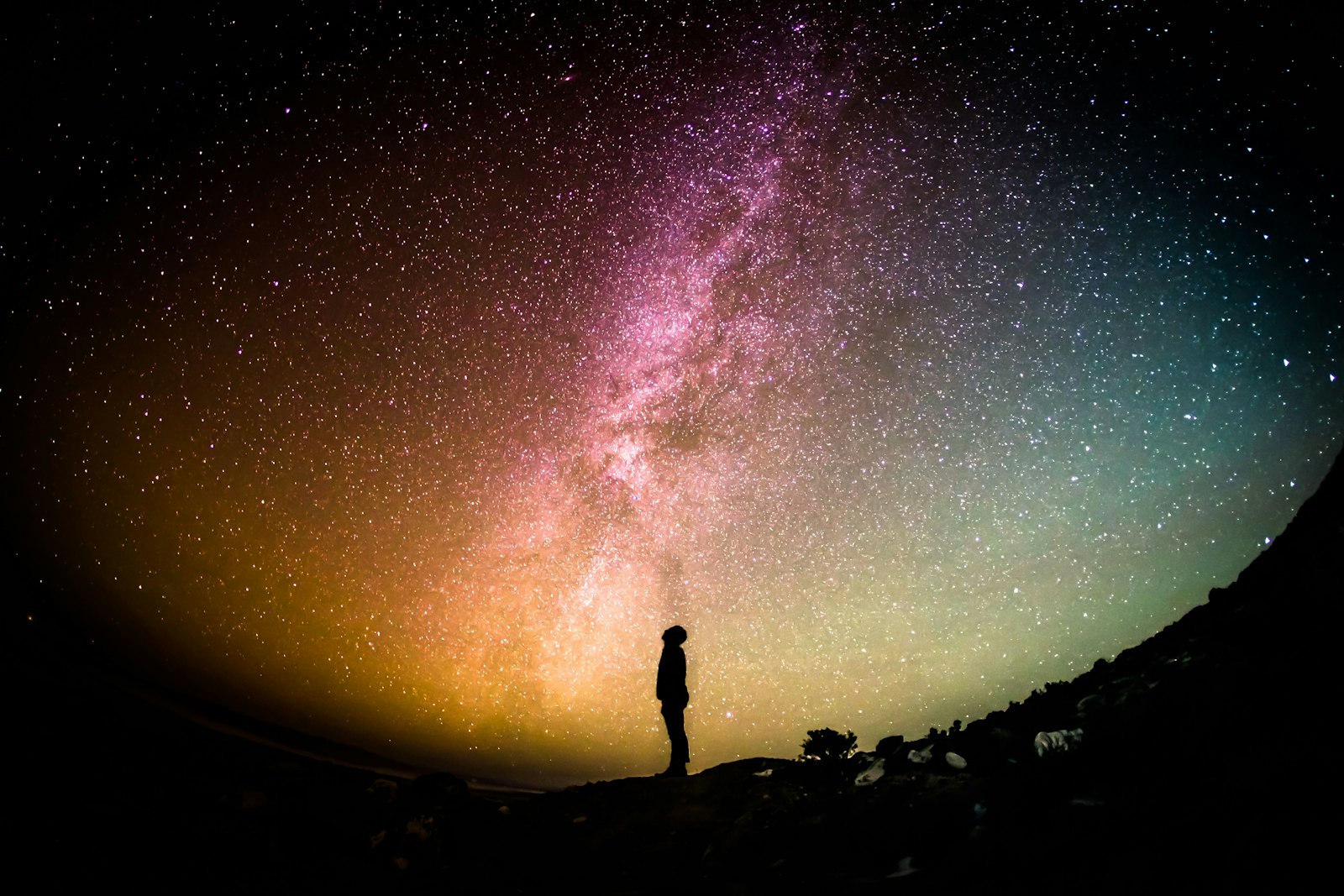 Silueta de un huésped contemplando la Vía Láctea